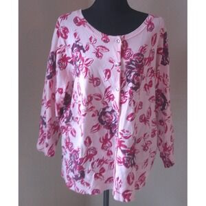 FIRST ISSUE WOMENS PINK FLORAL CARDIAGN SWEATER SIZE 2